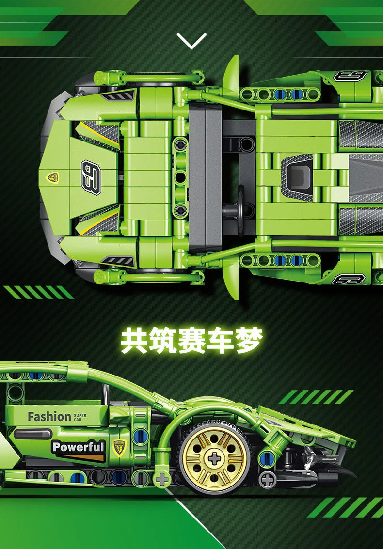 Lele Brothers Technology Power Racing Car Assembly Model Boy Assembly Building Blocks Toy Gift