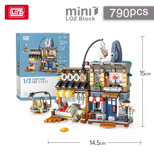 loz Street scene series building blocks, animal commercial street, creative and cute street scene building block model ornaments