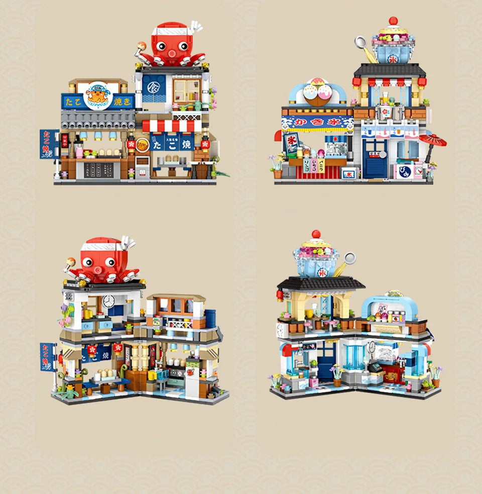 loz Street scene series building blocks, animal commercial street, creative and cute street scene building block model ornaments