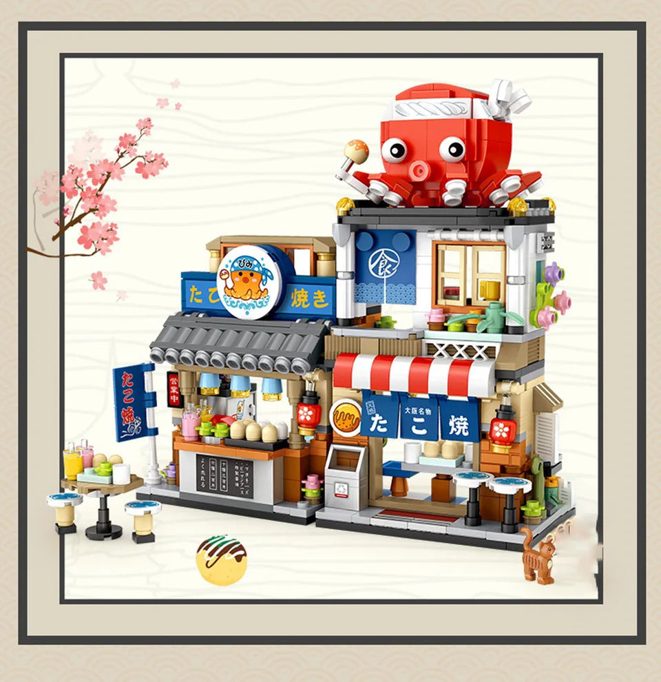 loz Street scene series building blocks, animal commercial street, creative and cute street scene building block model ornaments
