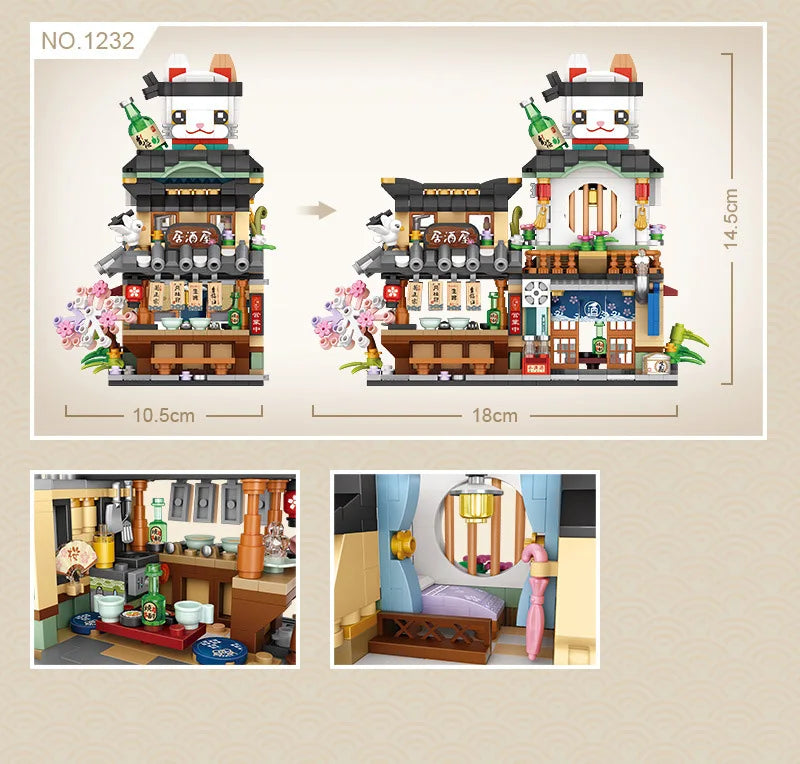loz Street scene series building blocks, animal commercial street, creative and cute street scene building block model ornaments