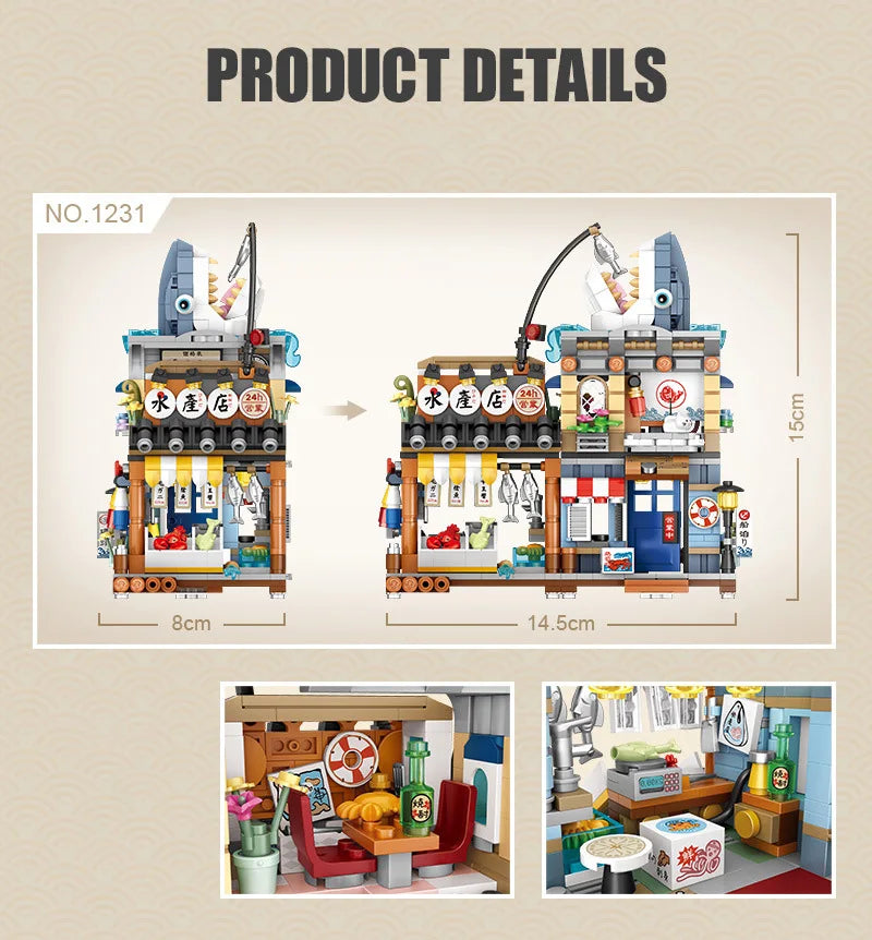 loz Street scene series building blocks, animal commercial street, creative and cute street scene building block model ornaments