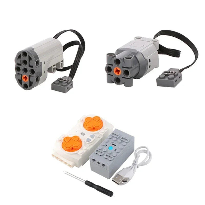 L/Servo Motor + 4-way Speed Control Remote Control With Battery Case Set Power Group Set MOC Building Blocks DIY Parts PF Bricks