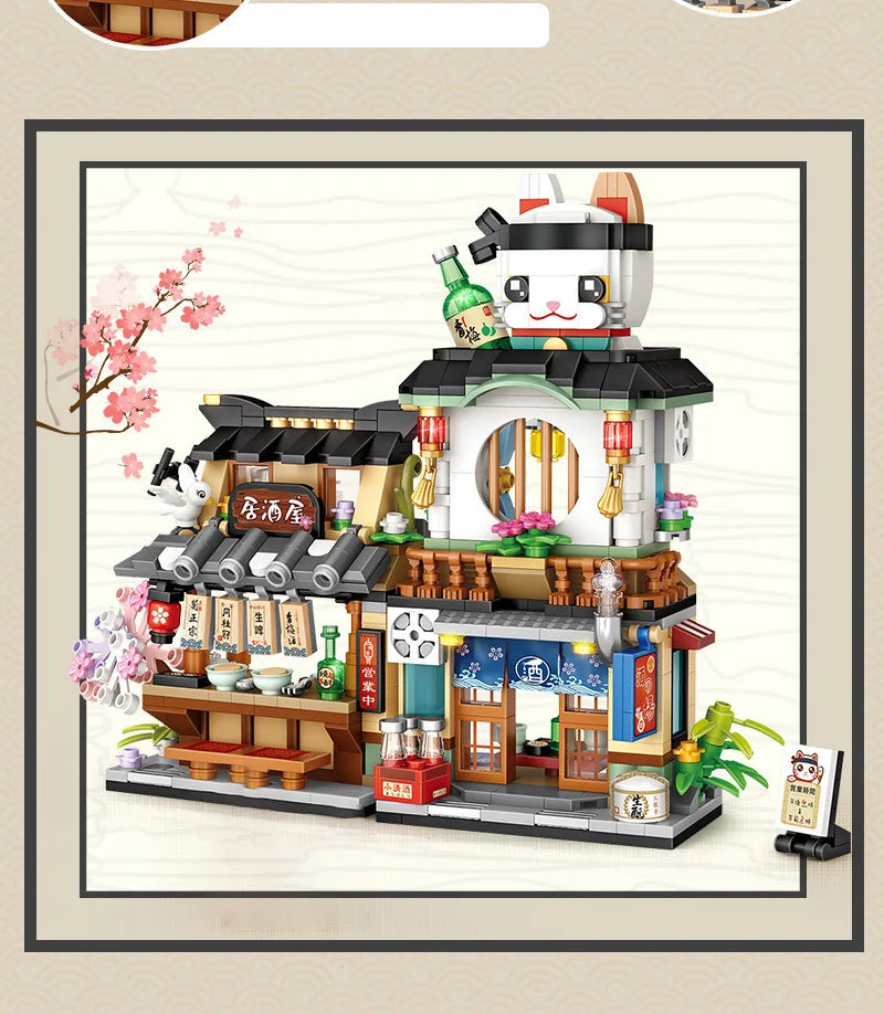 loz Street scene series building blocks, animal commercial street, creative and cute street scene building block model ornaments