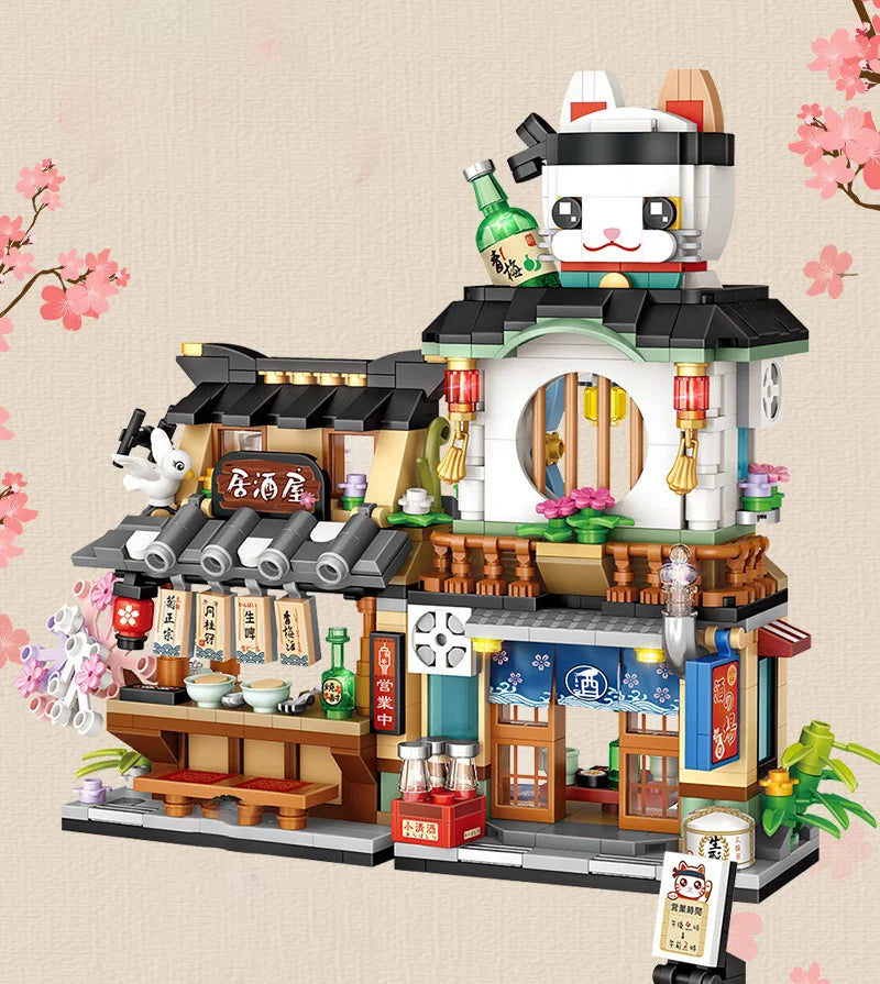 loz Street scene series building blocks, animal commercial street, creative and cute street scene building block model ornaments