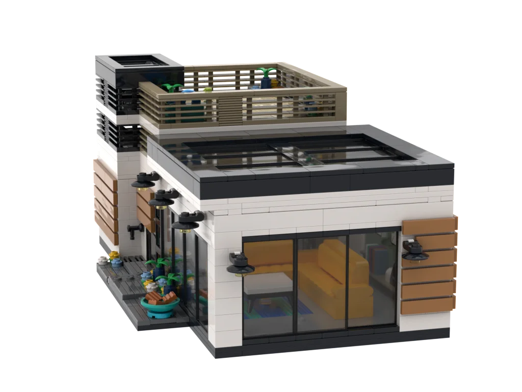 PLEJ61005 City Architecture Villa Cottage Model Building Blocks Compatible Modern Houses Modular Home Village Construction Toys