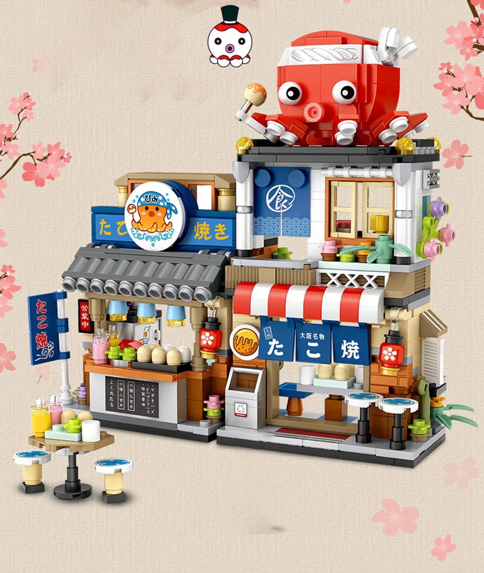 loz Street scene series building blocks, animal commercial street, creative and cute street scene building block model ornaments