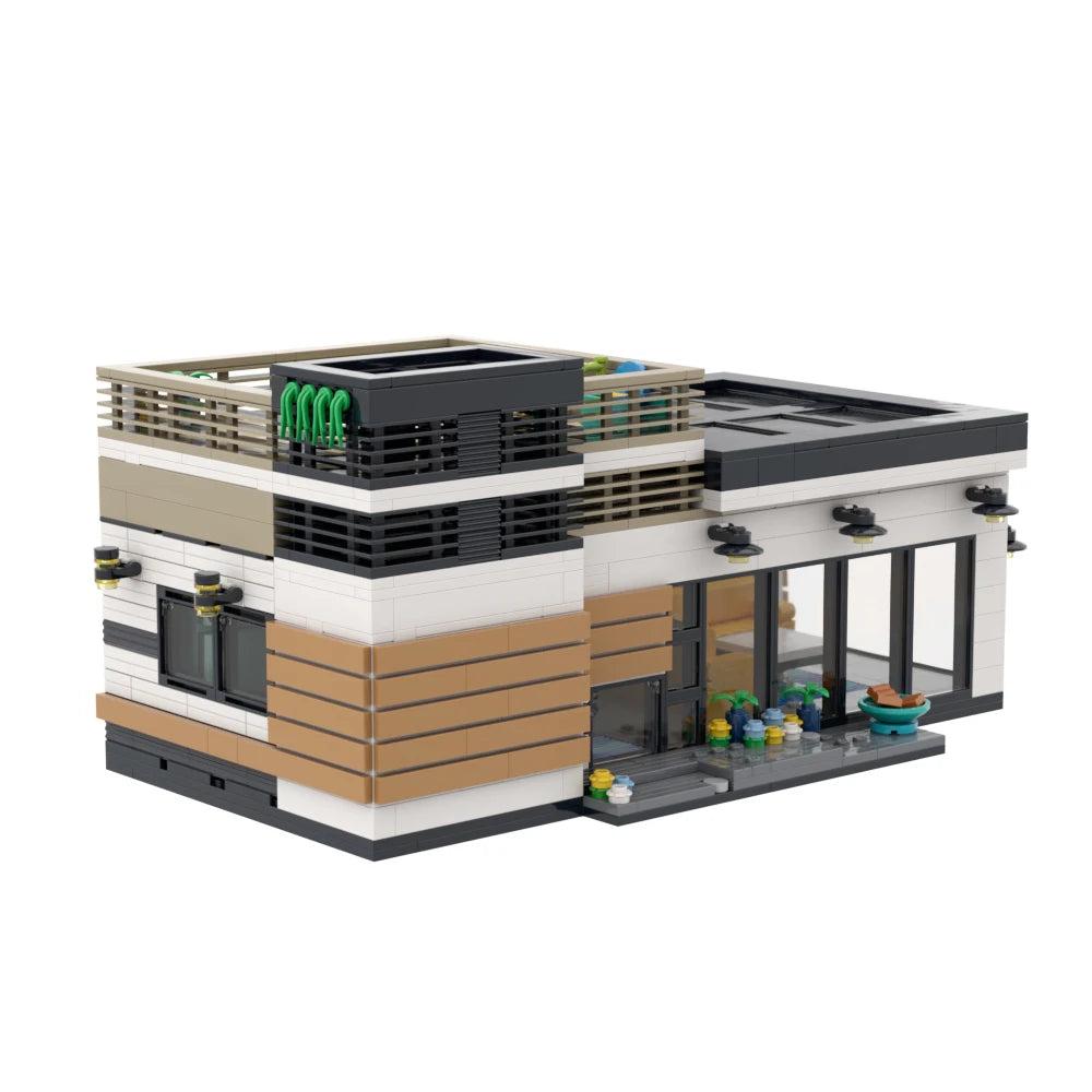 PLEJ61005 City Architecture Villa Cottage Model Building Blocks Compatible Modern Houses Modular Home Village Construction Toys