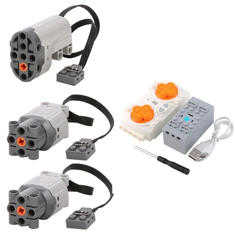L/Servo Motor + 4-way Speed Control Remote Control With Battery Case Set Power Group Set MOC Building Blocks DIY Parts PF Bricks