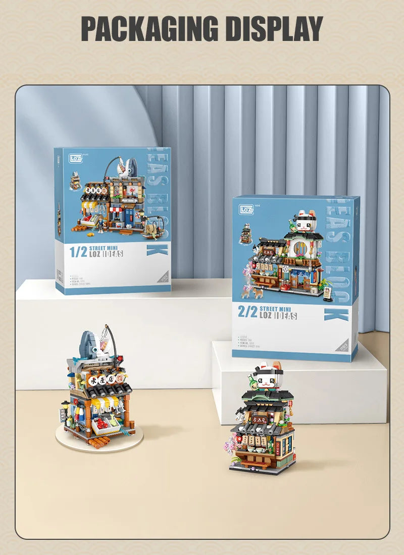 loz Street scene series building blocks, animal commercial street, creative and cute street scene building block model ornaments