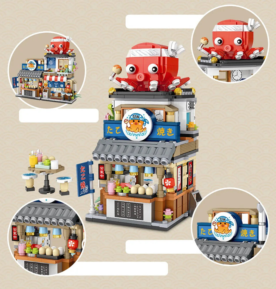 loz Street scene series building blocks, animal commercial street, creative and cute street scene building block model ornaments