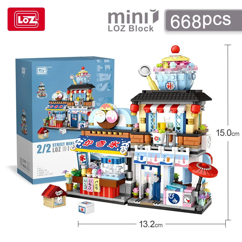 loz Street scene series building blocks, animal commercial street, creative and cute street scene building block model ornaments