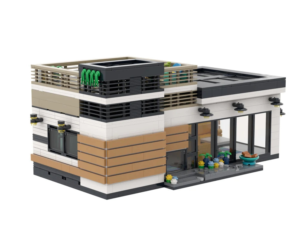 PLEJ61005 City Architecture Villa Cottage Model Building Blocks Compatible Modern Houses Modular Home Village Construction Toys