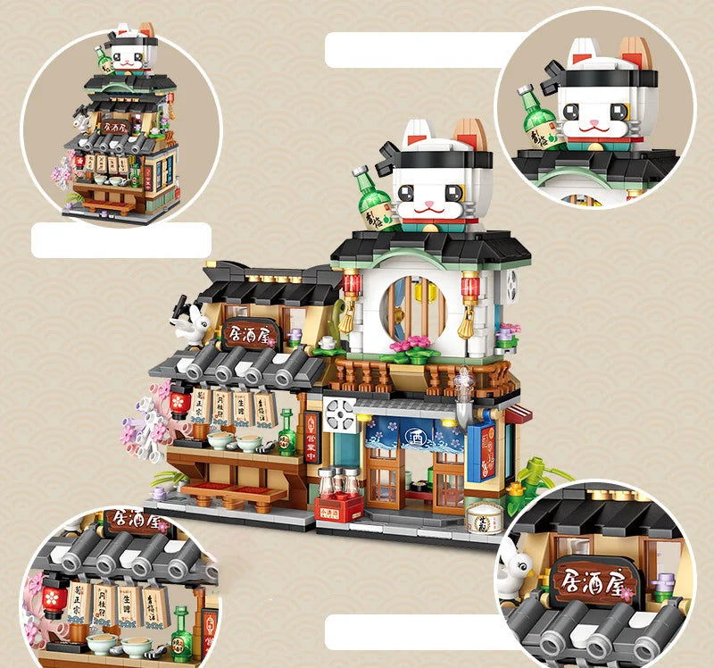 loz Street scene series building blocks, animal commercial street, creative and cute street scene building block model ornaments