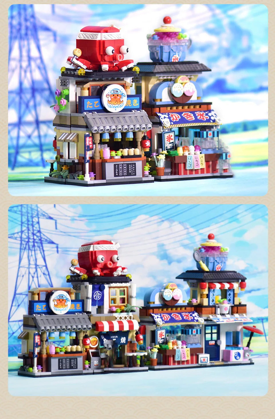 loz Street scene series building blocks, animal commercial street, creative and cute street scene building block model ornaments