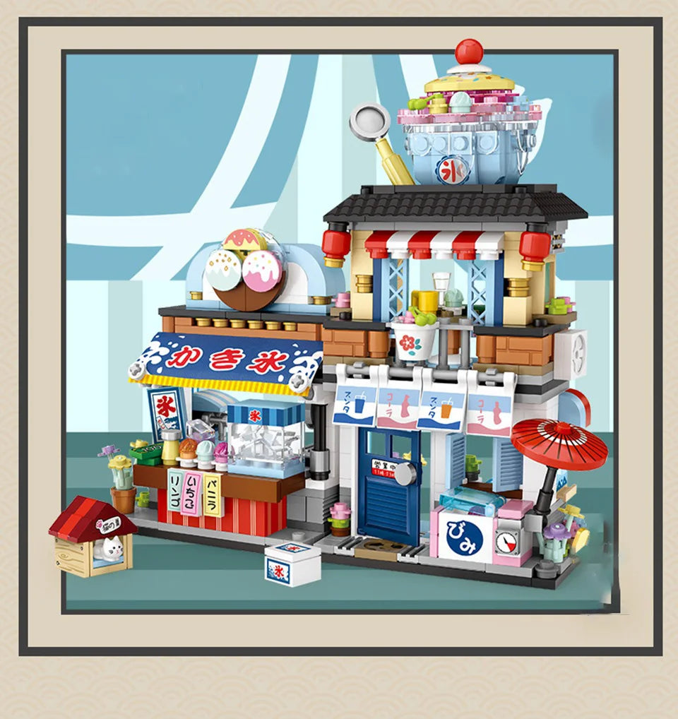 loz Street scene series building blocks, animal commercial street, creative and cute street scene building block model ornaments