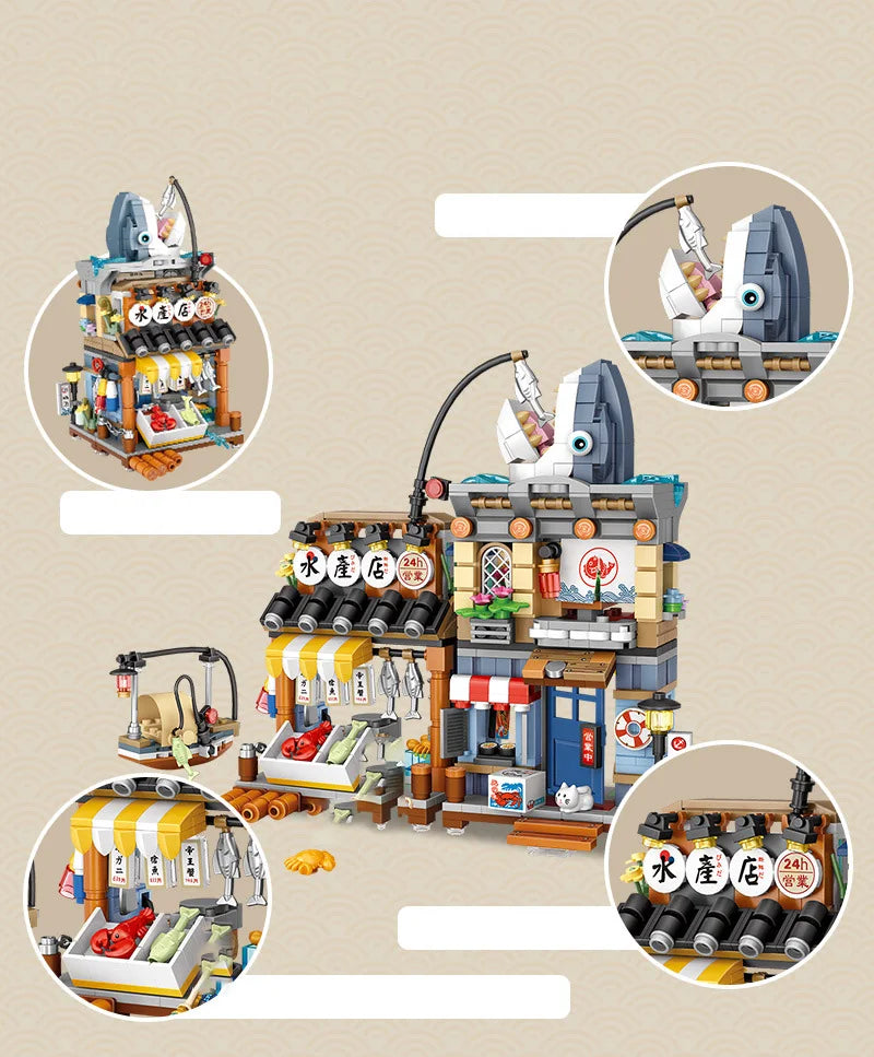 loz Street scene series building blocks, animal commercial street, creative and cute street scene building block model ornaments