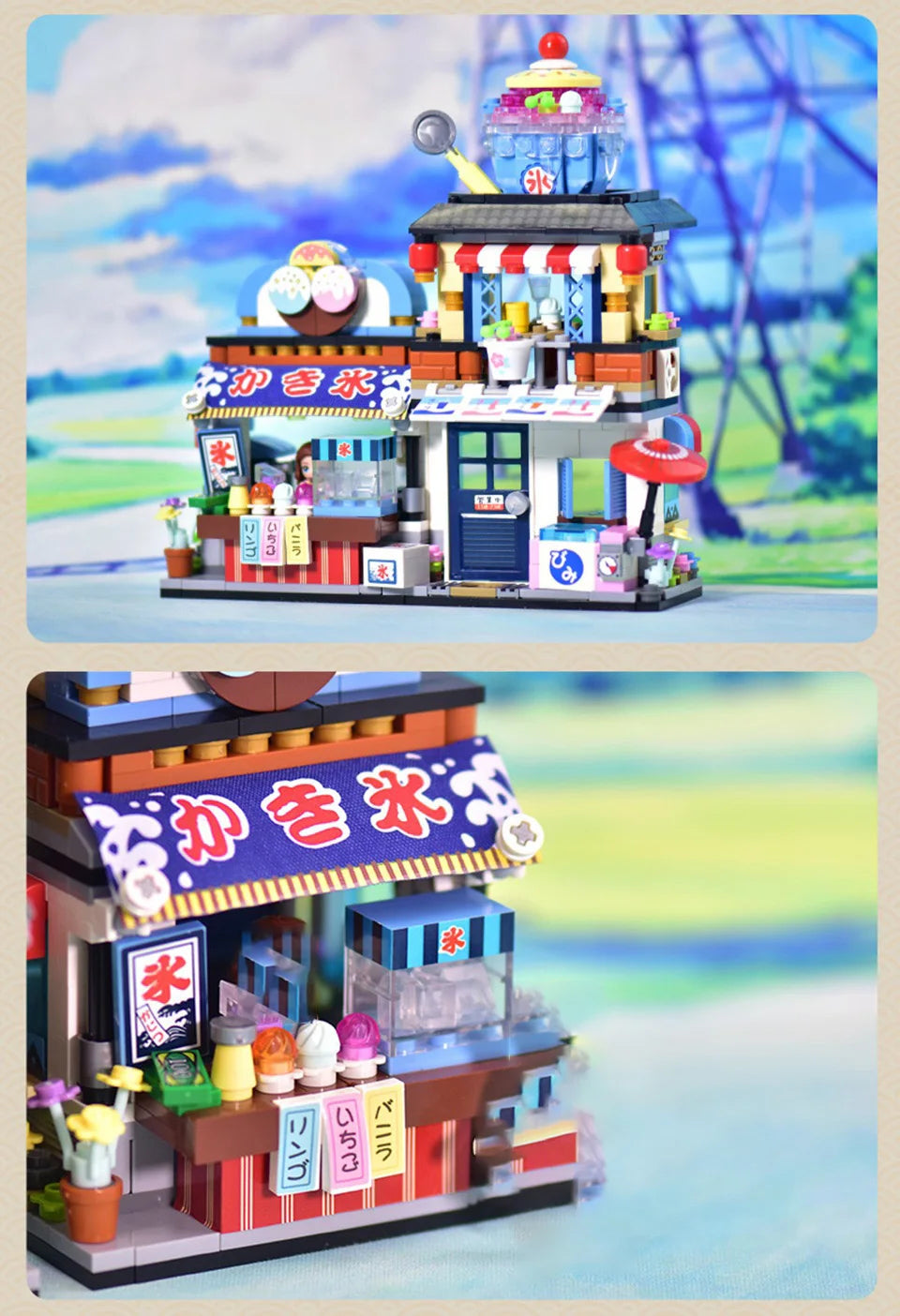 loz Street scene series building blocks, animal commercial street, creative and cute street scene building block model ornaments