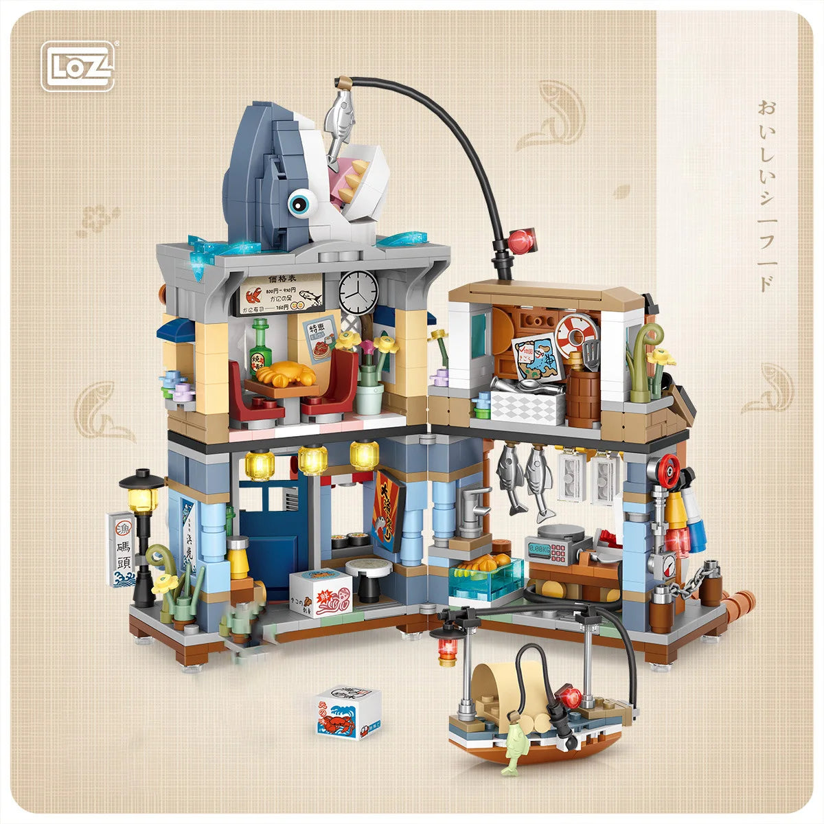 loz Street scene series building blocks, animal commercial street, creative and cute street scene building block model ornaments