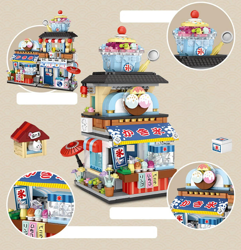 loz Street scene series building blocks, animal commercial street, creative and cute street scene building block model ornaments