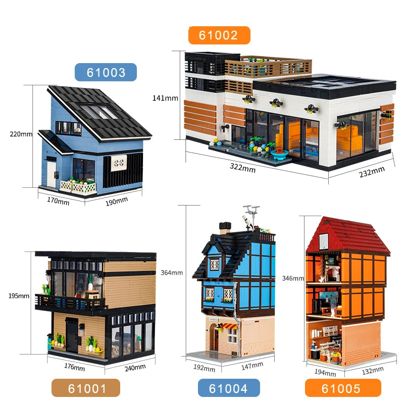 PLEJ61005 City Architecture Villa Cottage Model Building Blocks Compatible Modern Houses Modular Home Village Construction Toys